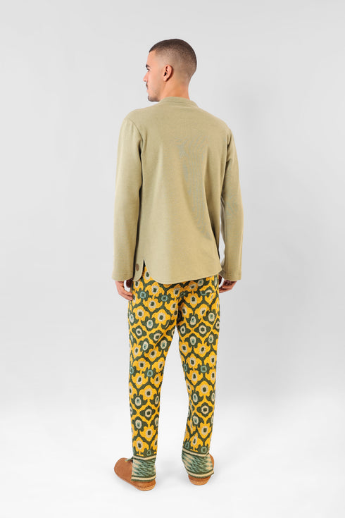 Straight leg pants in quilted printed cotton blend with elastic waist.