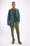 Straight leg pants in striped cotton blend jacquard with elastic waistband