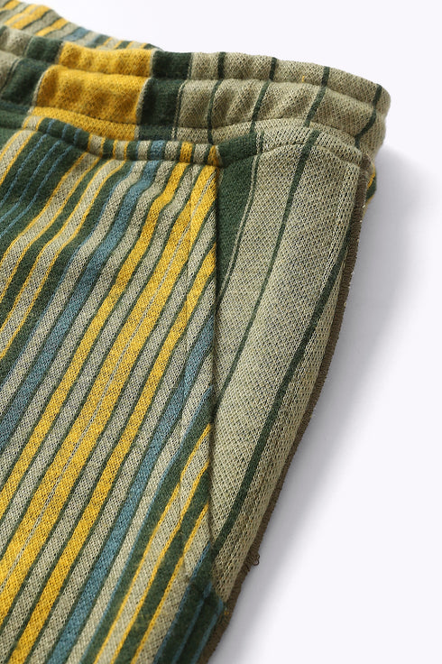 Straight leg pants in striped cotton blend jacquard with elastic waistband