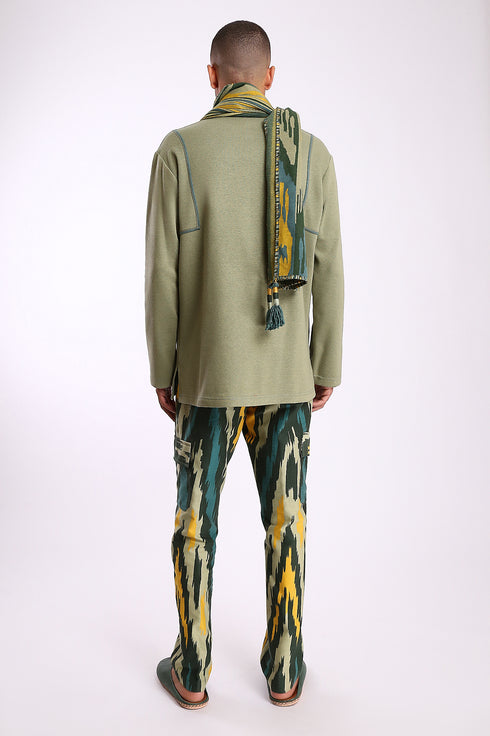 Straight leg pants in printed cotton gabardine with 2 flap pockets