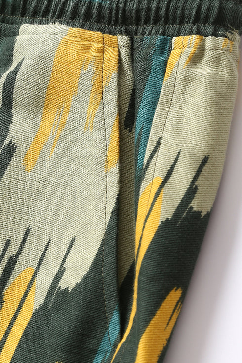 Straight leg pants in printed cotton gabardine with 2 flap pockets