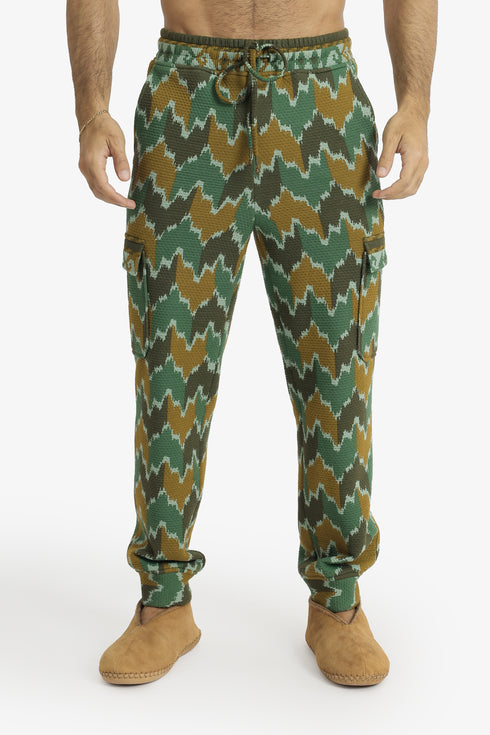 Quilted cotton cargo pants with drawstring