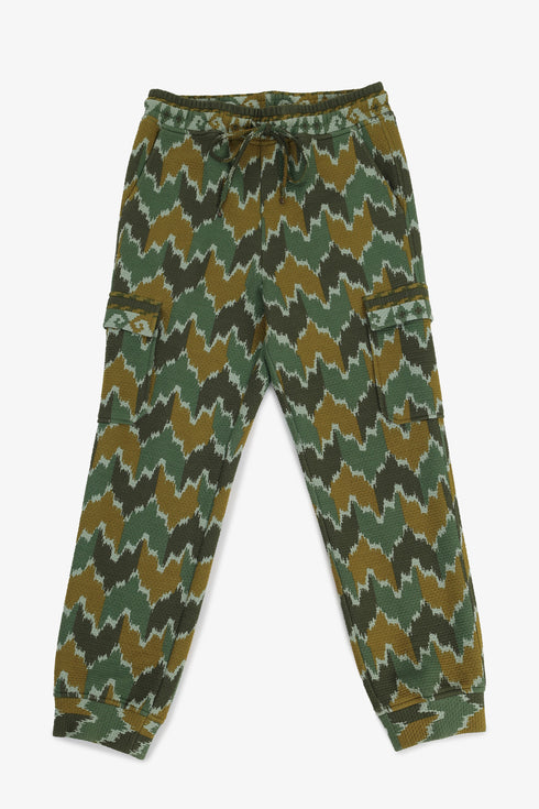 Quilted cotton cargo pants with drawstring