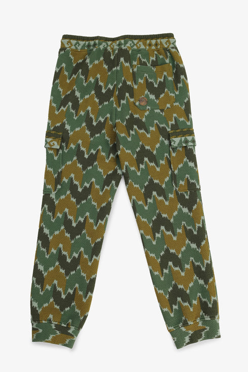 Quilted cotton cargo pants with drawstring