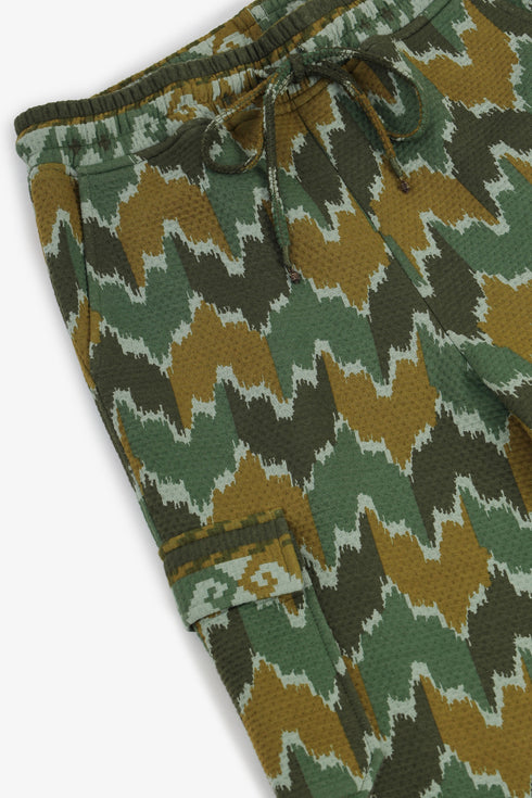 Quilted cotton cargo pants with drawstring