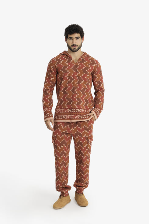 Quilted cotton cargo pants with drawstring