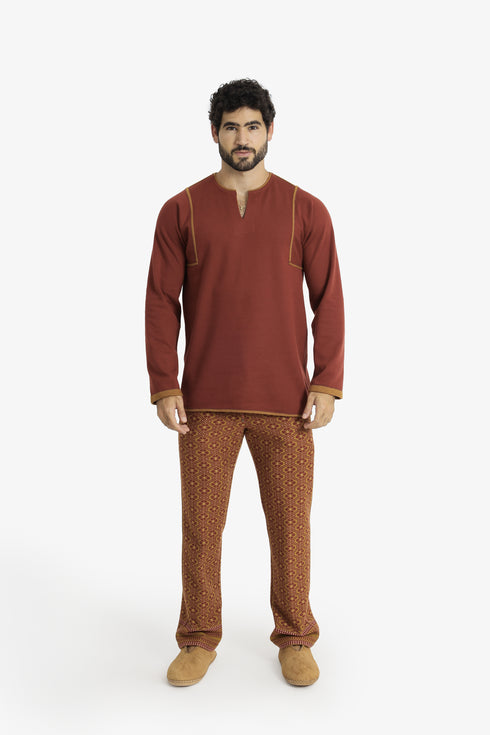 Jacquard straight-leg pants with drawstring