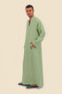 Long jellabiya in linen with high neckline with slit