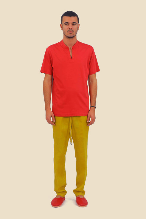 T-Shirt in cotton with round neckline with front opening