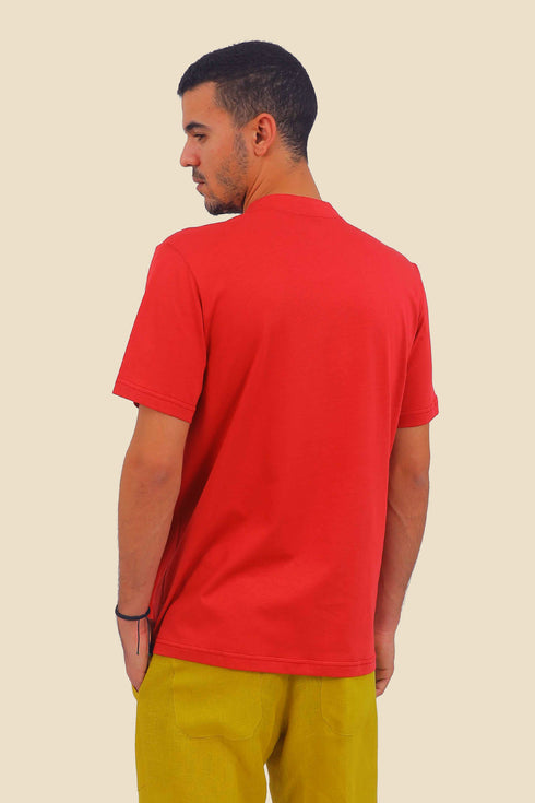 T-Shirt in cotton with round neckline with front opening