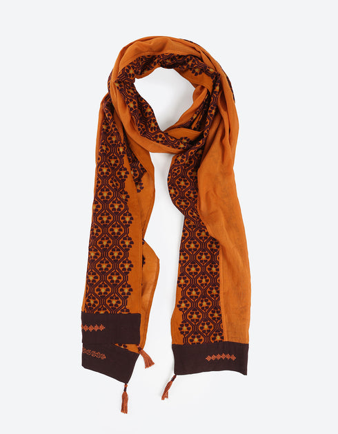 Plain light cotton scarf with printed borders