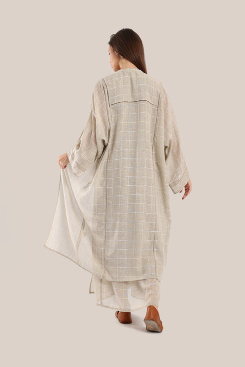 Long coat with decorative stitching