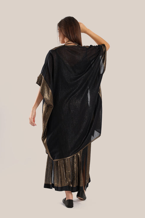 Abaya style coat with short and tiny pleats