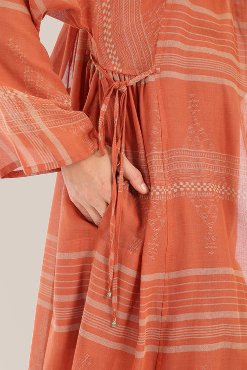 Long hooded coat in printed cotton