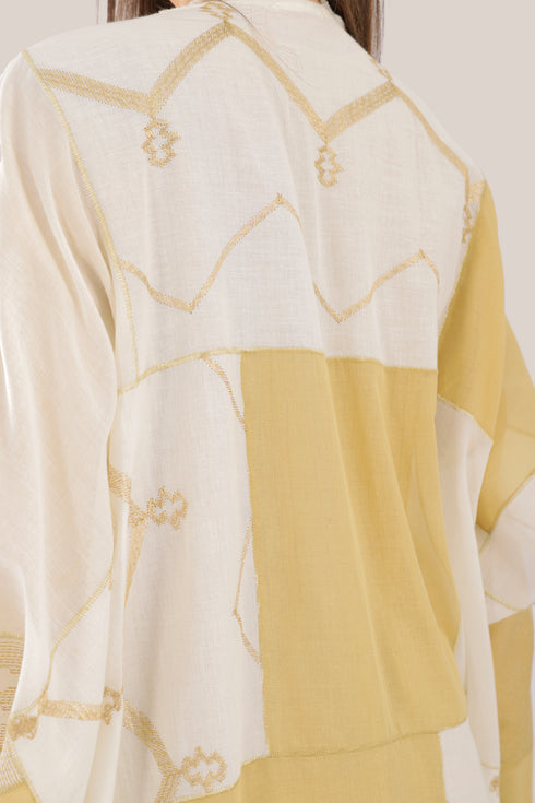 Cotton & gauze embroidered patchwork coat