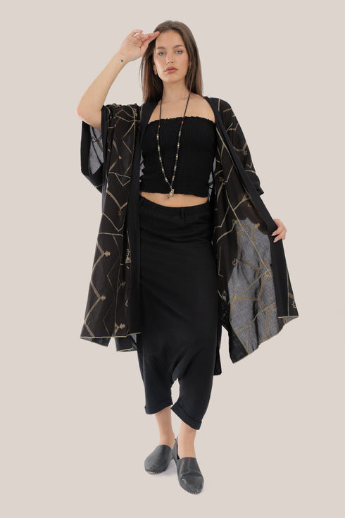 Embroidered loose fit coat with side openings