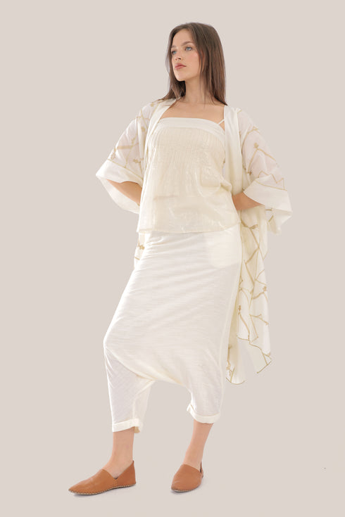 Embroidered loose fit coat with side openings