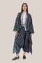Striped coat with draped collar and long sleeves