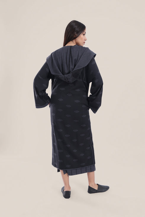 Reversible jacquard coat with hoodie
