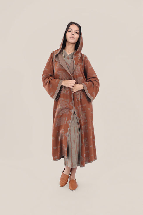 Reversible jacquard coat with hoodie