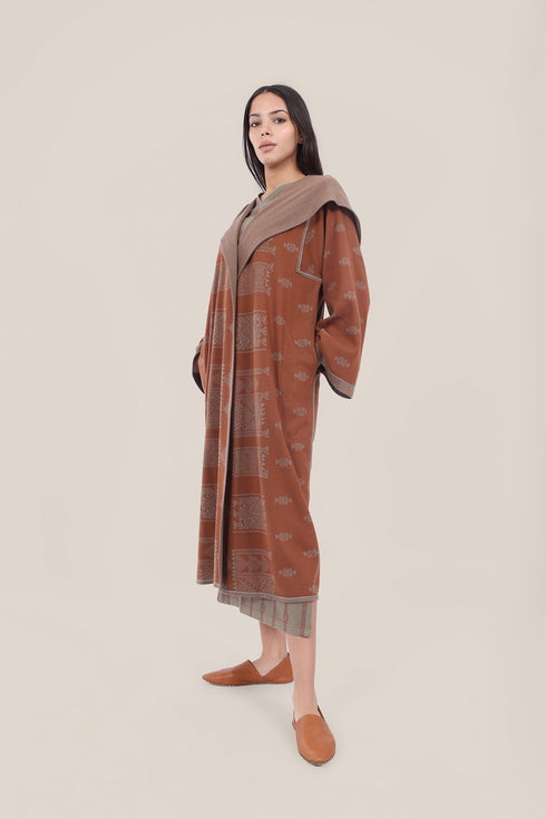 Reversible jacquard coat with hoodie