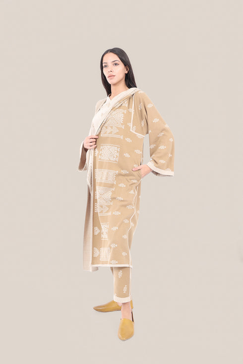 Reversible jacquard coat with hoodie