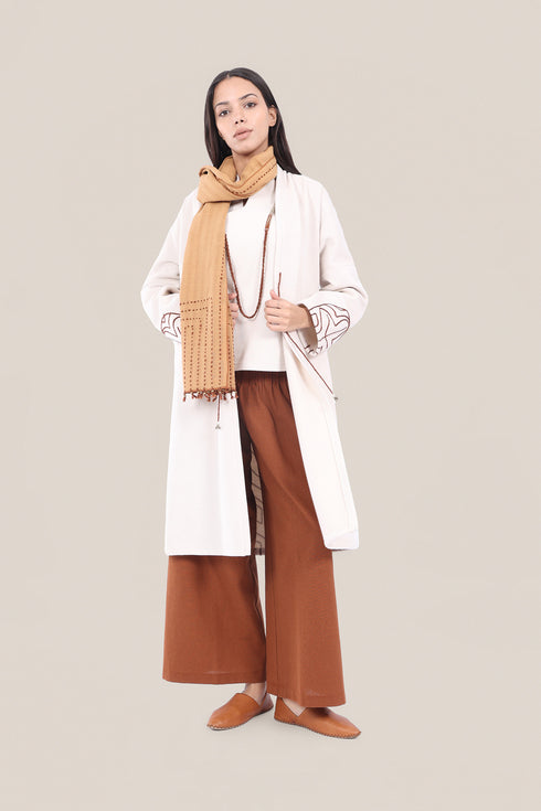 Embroidered short coat in wool blend