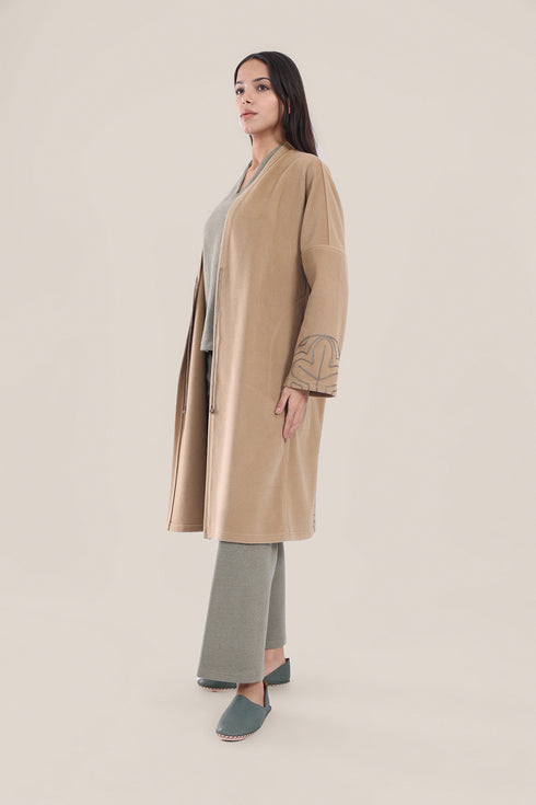 Embroidered short coat in wool blend