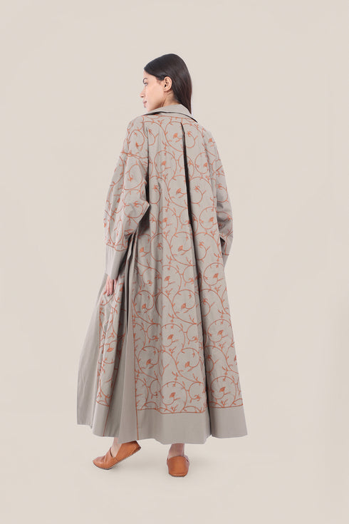 Embroidered long-sleeve cotton coat