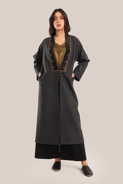 Embroidered Wool long Coat