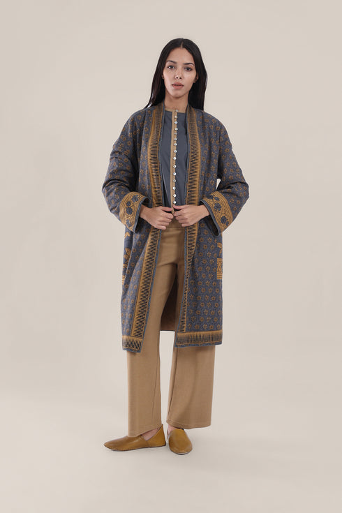 Reversible cotton faux cashmere blend coat