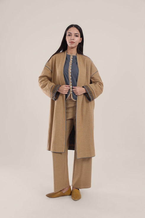 Reversible cotton faux cashmere blend coat