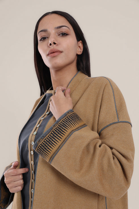 Reversible cotton faux cashmere blend coat