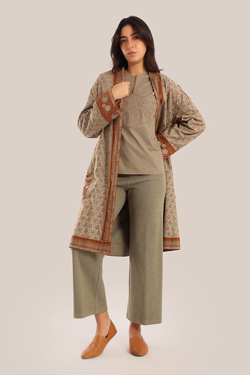 Reversible cotton faux cashmere blend coat