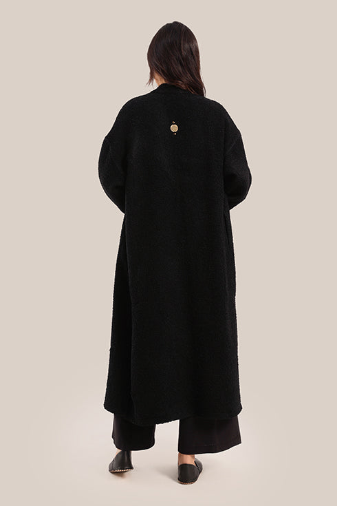 Embroidered wool blend bouclette coat