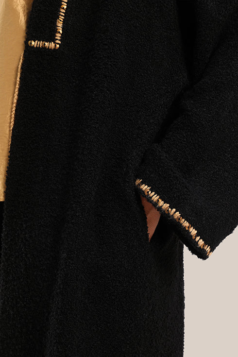 Embroidered wool blend bouclette coat