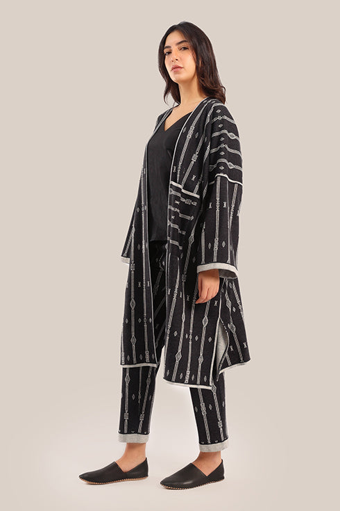 Long striped jacquard loose-fit jacket