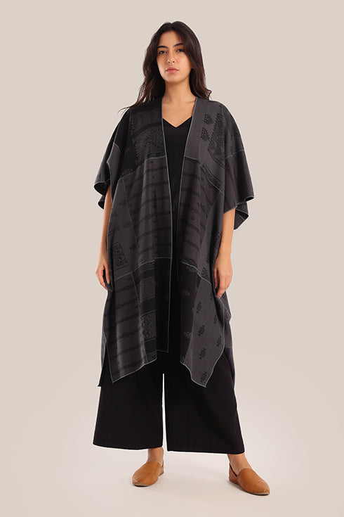 Multi-patterned patchwork jacquard coat