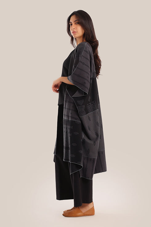 Multi-patterned patchwork jacquard coat