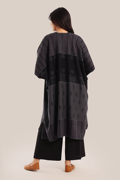 Multi-patterned patchwork jacquard coat