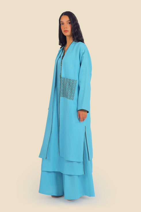 Embroidered long sleeves linen coat