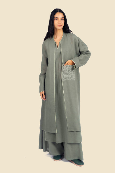 Embroidered long sleeves linen coat