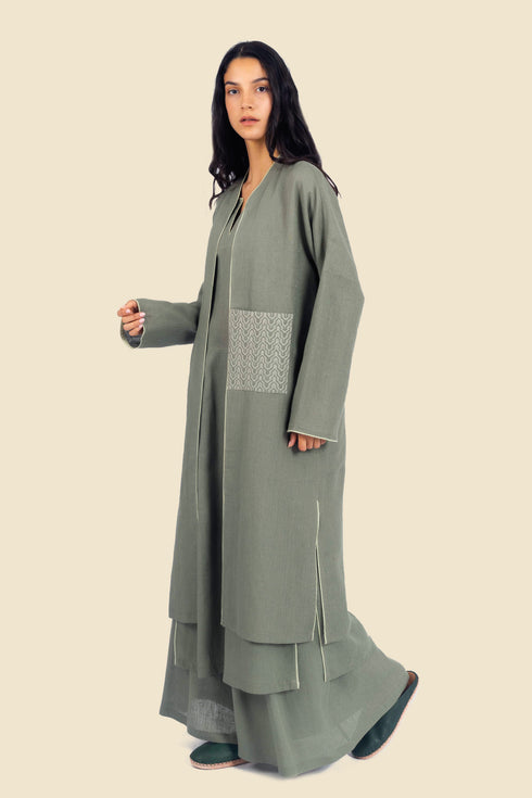 Embroidered long sleeves linen coat