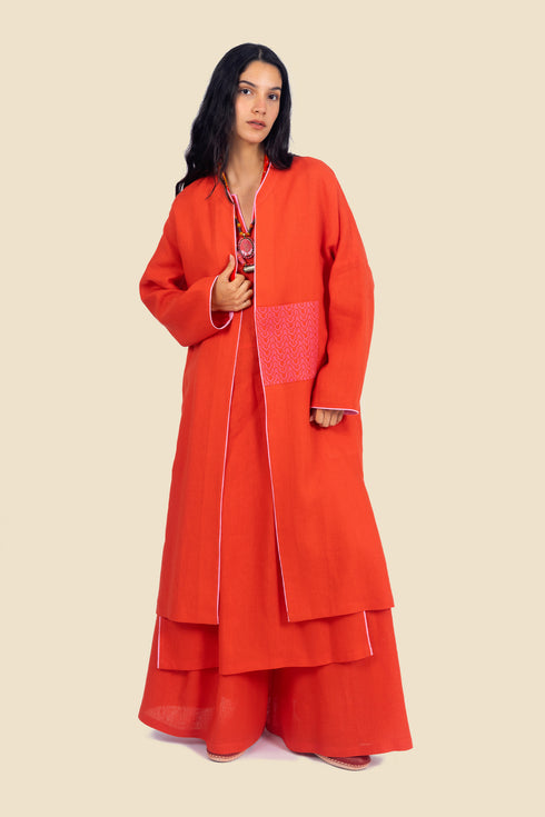 Embroidered long sleeves linen coat