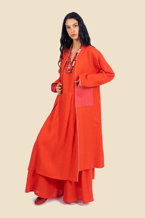 Embroidered long sleeves linen coat