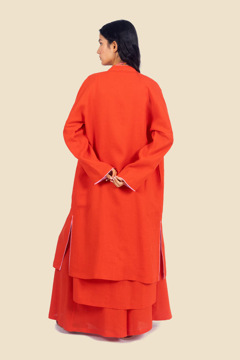 Embroidered long sleeves linen coat