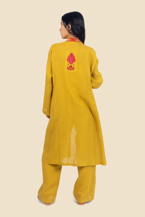 Embroidered long sleeves coat in linen