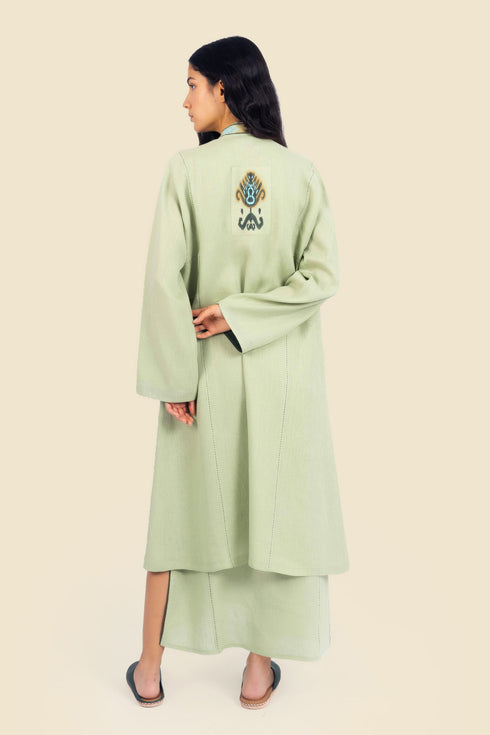Embroidered long sleeves coat in linen