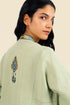 Embroidered long sleeves coat in linen