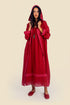 Embroidered long coat in cotton with hoodie